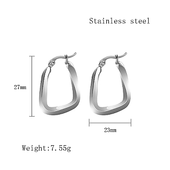 Stainless Steel Hoop Earrings for Women, Stainless Steel Color, Twist, 27x23mm