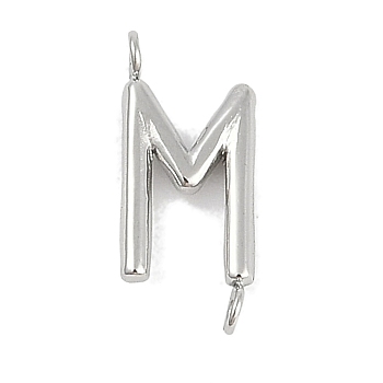 304 Stainless Steel Letter Connector Charms, Stainless Steel Color, Letter M, 12x5.5x2mm, Hole: 1.2mm