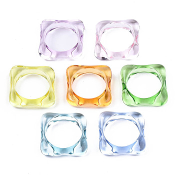 Transparent Acrylic Finger Rings, Square, Mixed Color, US Size 7 1/2(17.7mm)