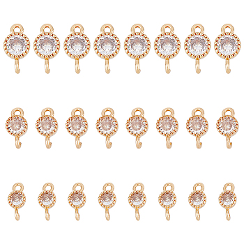 24Pcs 3 Styles Brass Pave Clear Cubic Zirconia Connector Charms, Flat Round Link, Long-Lasting Plated, Cadmium Free & Lead Free, Light Gold, 11.5~13.5x5~7.5x3~4.5mm, Hole:, 1.5~2mm, 8pcs/style