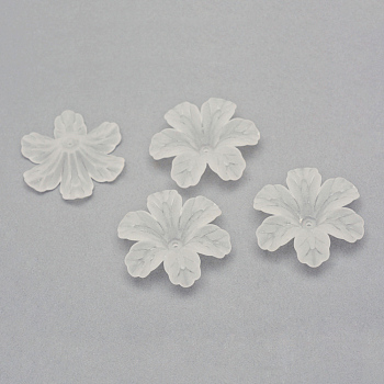 Transparent Acrylic Beads, Frosted, Flower, Creamy White, 32.5x29.5x8.5mm, Hole: 1.5mm