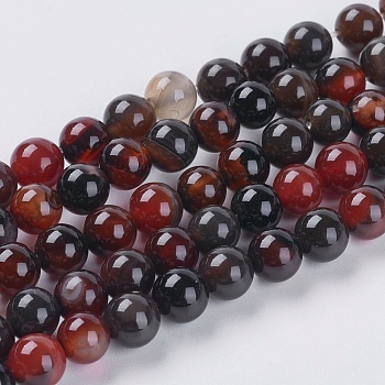 Natural Agate Beads Strands, Dyed, Round, Dark Red, 6mm, Hole: 1mm, about 32pcs/strand, 7.6 inch