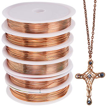 6 Rolls 6 Size Copper Jewelry Wire, Round, Raw, 18~28 Gauge, 0.3~1mm, 2.5~20m/roll, 1 roll/size