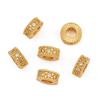 Brass Micro Pave Clear Cubic Zirconia European Beads, Large Hole Beads, Ring, Rack Plating, Long-Lasting Plated, Lead Free & Cadmium Free, Golden, 8x3.5mm, Hole: 4mm