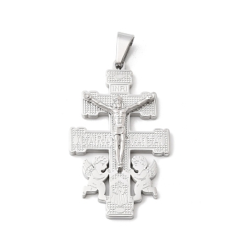 304 Stainless Steel Pendants, Religion Jesus Cross Charms, Non-Tarnish, Stainless Steel Color, 49x29x6mm, Hole: 8x5mm