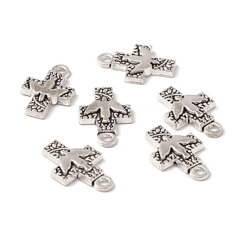 Tibetan Style Alloy Pendants, Cross with Peace Pigeon, Antique Silver, 24x16x3mm, Hole: 2.5mm