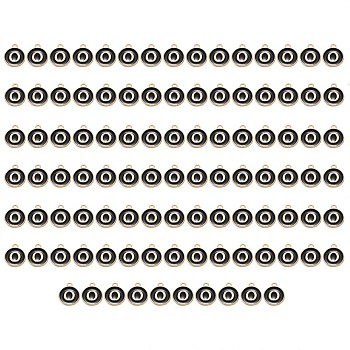 Golden Plated Enamel Alloy Charms, Enamelled Sequins, Flat Round, Black, Letter.O, 14x12x2mm, Hole: 1.5mm, 100pcs/Box