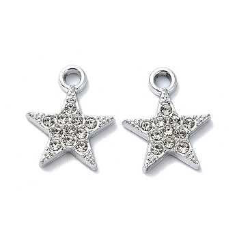 Alloy Rhinestone Pendants, Star, Crystal, 15.5x12.5x2mm, Hole: 2mm