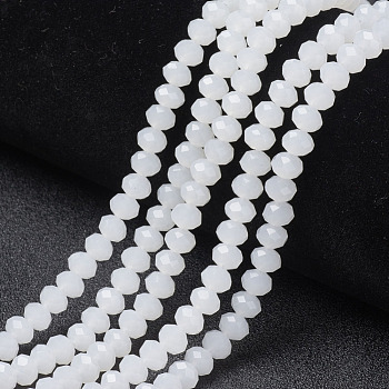Glass Beads Strands, Imitation Jade, Faceted, Rondelle, White, 6x5mm, Hole: 1mm, about 83~85pcs/strand, 38~39cm