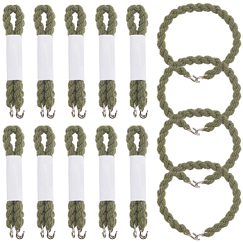 16Pcs Twist Polyester Braces with Iron Hook, Tactical Equipment, Dark Olive Green, 180x4.5mm