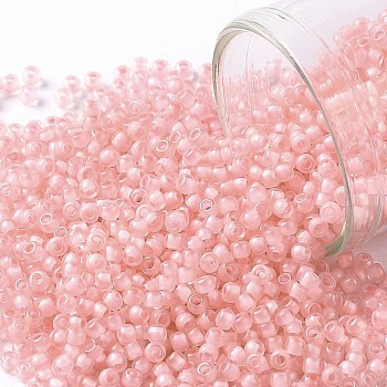 TOHO Round Seed Beads, Japanese Seed Beads, (191F) Frosted Soft Pink Lined Crystal, 11/0, 2.2mm, Hole: 0.8mm, about 3000pcs/10g