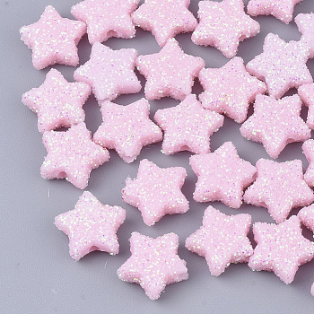 Opaque Acrylic Beads, with Glitter Powder, Star, Pearl Pink, 9.5x10x4mm, Hole: 1.6mm