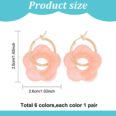 6 Pairs 6 Colors Cute Acrylic Flower Dangle Hoop Earrings(EJEW-AN0003-47)-2