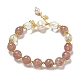 Round Natural Strawberry Quartz & Quartz Crystal Beaded Stretch Bracelets(BJEW-M315-09)-1