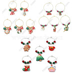 15Pcs Christmas Theme Alloy Enamel Wine Glass Charms, Brass Resin & Glass Beads Wine Glass Charms, Mixed Color, 46~75mm(AJEW-CA00008)