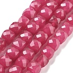 Natural Quartz Beads Strands, Dyed, Faceted, Cube, Cerise, 6.5~7x6.5~7x6.5~7mm, Hole: 1mm, about 61~62pcs/strand, 15.47~15.67 inch(39.3~39.8cm)(G-C179-B13-01)
