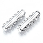 6-Strands Brass Magnetic Slide Lock Clasps, Nickel Free, 12-Hole, Tube, Platinum, 33.5x10.5x6.5mm, Hole: 1.4mm(KK-Q740-19P)