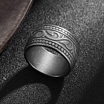 304 Stainless Steel Totem Finger Rings for Men, Antique Silver, 13mm, US Size 12 1/4(21.5mm)(WGDF4AB-72)