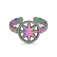 Rainbow Color Ion Plating (IP) 304 Stainless Steel Open Cuff Rings, Star, US Size 8 3/4(18.7mm), Tray: 12x11.5mm(RJEW-A005-27MC)