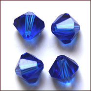 Imitation Austrian Crystal Beads, Grade AAA, K9 Glass, Faceted, Bicone, Blue, 10x9~10mm, Hole: 0.9~1.6mm(SWAR-F022-10x10mm-206)