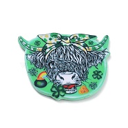 Saint Patrick's Day Theme Acrylic Pendants, Clover Charm, Cattle, 32x39.5x2.5mm, Hole: 1.8mm(MACR-C028-01A)