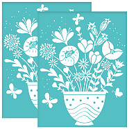 Self-Adhesive Silk Screen Printing Stencil, for Painting on Wood, DIY Decoration T-Shirt Fabric, Turquoise, Flower, 280x220mm(DIY-WH0338-210)