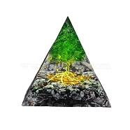 Orgonite Pyramid Resin Energy Generators, Reiki Natural Snowflake Obsidian Chips & Lampwork Tree of Life Inside for Home Office Desk Decoration, Green, 50mm(PW-WG22606-01)