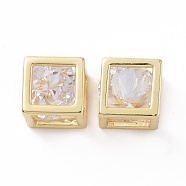 Hollow Brass Clear Cubic Zirconia Charms, Cube, Real 18K Gold Plated, 7.5x7.5x7.5mm, Hole: 5x5mm(KK-E068-VC475)