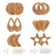 DIY Reed Cane/Rattan Straw Earring Making Kits, with Brass Earring Hooks, Iron Open Jump Rings, Mixed Color(DIY-PH0028-08)