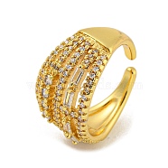 Brass Micro Pave Cubic Zirconia Cuff Rings for Women, Cadmium Free & Lead Free, Real 18K Gold Plated, Inner Diameter: 17mm(RJEW-E294-04G-01)