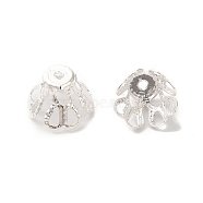 Brass Bead Caps, Lead Free & Cadmium Free, Flower, 925 Sterling Silver Plated, 6.5x4.5mm, Hole: 0.7mm(KK-K383-15B-S)