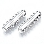6-Strands Brass Magnetic Slide Lock Clasps, 12-Hole, Tube, Platinum, 33.5x10.5x6.5mm, Hole: 1.4mm(KK-Q740-19P)