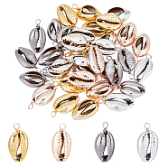 AHADERMAKER 40Pcs 4 Colors Electroplated Natural Shell Pendants, Shell Charm, with Eco-Friendly Copper Wire Wrapped, Mixed Color, 23~26x11~13x6~7.5mm, Hole: 3.5mm, 10pcs/color(SHEL-GA0001-10)