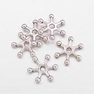 Tibetan Style Alloy Snowflake Beads, Cadmium Free & Nickel Free & Lead Free, Antique Silver, 16x14x3mm, Hole: 2mm(TIBEB-S006-AS-FF)