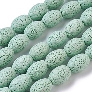 Natural Lava Rock Beads Strands, Dyed, Oval, Medium Turquoise, 12x8.5~9mm, Hole: 1.6mm, about 32~33pcs/strand, 15.5~15.7 inch(39.5~40cm)(G-F643-A02)