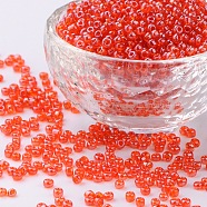 Glass Seed Beads, Trans. Colours Lustered, Round, Dark Orange, 3mm, Hole: 1mm, about 2222pcs/100g(X1-SEED-A006-3mm-109B)