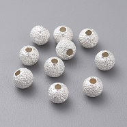 Round 925 Sterling Silver Textured Beads, Silver, 4mm, Hole: 1.2mm(X-STER-F012-23B)