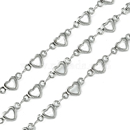 304 Stainless Steel Hollow Heart Link Chains, Unwelded, with Spool, Stainless Steel Color, 10x4.5x1.5mm, 4x2.5x0.5mm, about 32.81 Feet(10m)/Roll(CHS-K018-09P)