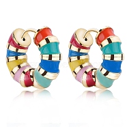 Enamel Striped Thick Hoop Earrings, Golden 316 Stainless Steel Jewelry for Women, Colorful, 18x20.5x6mm, Pin: 0.9mm(JE1110A)