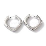 Rhombus Brass Hoop Earrings for Women, Real Platinum Plated, 17.5x4.5mm(EJEW-U008-07P)