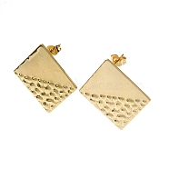 Ion Plating(IP) 201 Stainless Steel Stud Earrings, with 304 Stainless Steel Pins, Textured Rhombus, Real 18K Gold Plated, 30.5x30.5mm(EJEW-K270-26G)