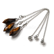 Natural Tiger Eye Dowsing Pendulum Big Pendants, with Platinum Plated Brass Findings, Bullet Charm, Cadmium Free & Lead Free, 218~222mm(G-H286-03P-09)