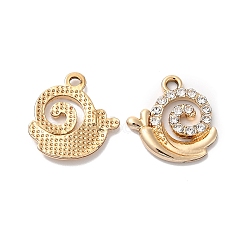 Rack Plating Alloy Crystal Rhinestone Pendants, Snail Charms, Golden, 18.5x17.5x2.5mm, Hole: 2mm(RB-L036-VF878-2)