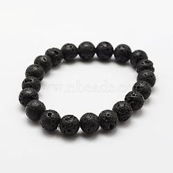Natural Lava Rock Round Beads Stretch Bracelets, 2 inch(50mm), Beads: 10mm, 18pcs/strand(BJEW-G550-07-10mm)