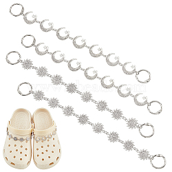 Sun & Moon with Star Shoe Decoration Chain, Alloy Rhinestone Link Shoe Chain,  with Iron Book Binder Hinged Rings, Platinum, 112~125mm, 2 style, 2pcs/style, 4pcs/set(FIND-AB00020-01)