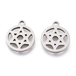 201 Stainless Steel Charms, Laser Cut, Ring with Star of David, Stainless Steel Color, 12x10x1mm, Hole: 1.2mm(STAS-A047-18P)