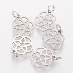 304 Stainless Steel Pendants, Flower, Stainless Steel Color, 13x12x1.1mm, Hole: 3mm(STAS-Q201-T454S)