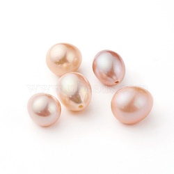Natural Cultured Freshwater Pearl Beads Strands, Half Drilled, Potato, PeachPuff, 8~10x7~8mm, Hole: 0.8mm(PEAR-G007-46)