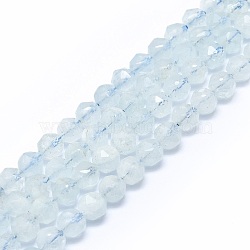 Natural Aquamarine Beads Strands, Faceted, Round, 8mm, Hole: 1.2mm, about 46~48pcs/strand, 15.59 inch(39.6cm)(G-F715-001B)