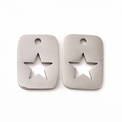 201 Stainless Steel Charms, Rectangle with Hollow Out Star, Stainless Steel Color, 12.5x9x1mm, Hole: 0.5mm(X-STAS-E188-01P)